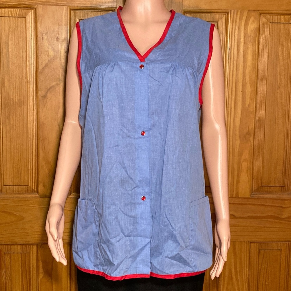 NWOT Blair Vintage 90s Sleeveless Snap Front Top Red Blue Size XL Extra Large